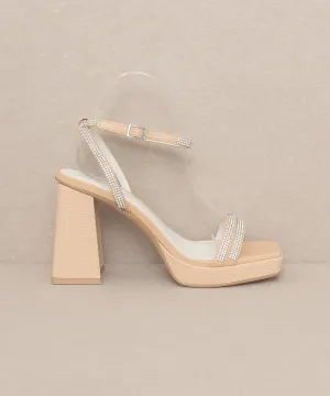 The Suva Nude | Rhinestone and reptile print strappy heel