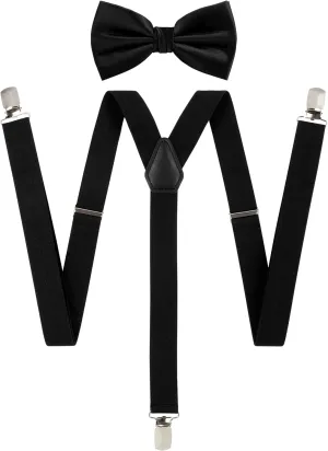 TIE G Solid Color Men's Suspender   Woven Bow Tie Set for Wedding : Vivid Color, Adjustable Brace, Strong Clip, Elastic Band