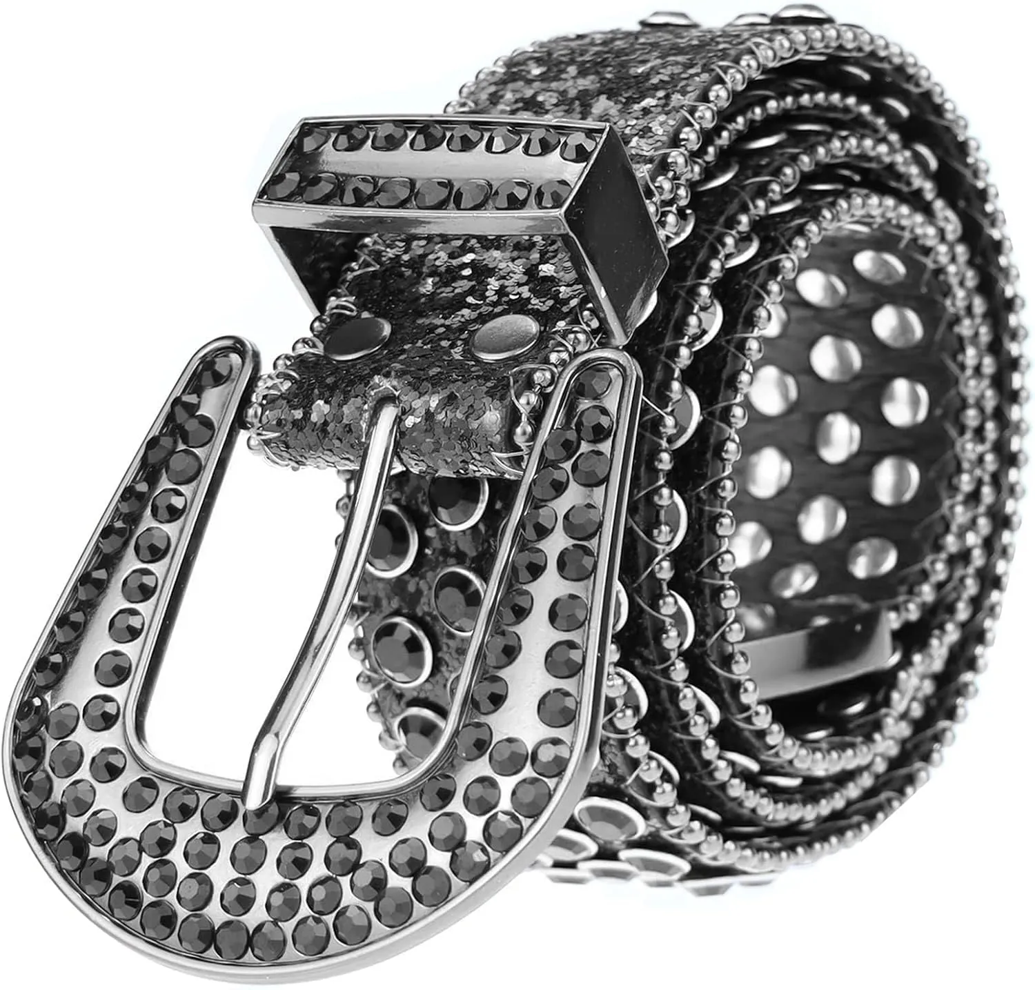 UTOWO Rhinestone Belt for Women Men, Western Cowgirl Cowboy Bling Sequin Leather Belt for Jeans Pants(for waist size 29-39"
