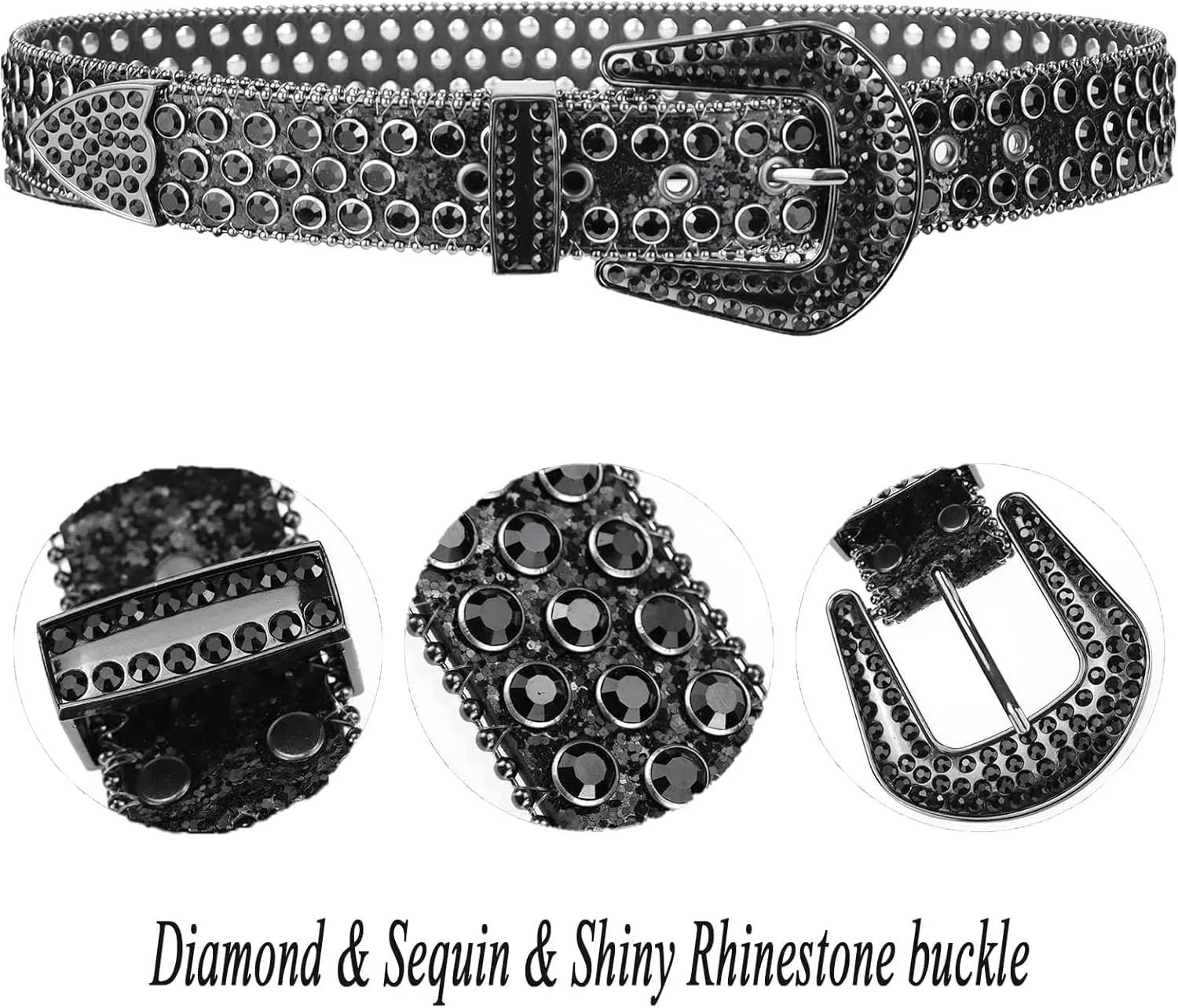 UTOWO Rhinestone Belt for Women Men, Western Cowgirl Cowboy Bling Sequin Leather Belt for Jeans Pants(for waist size 29-39"