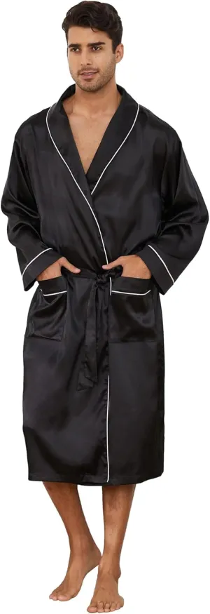 Vulcanodon Men??s Satin Robe Lightweight,Men's Luxurious Silk Kimono Bathrobe