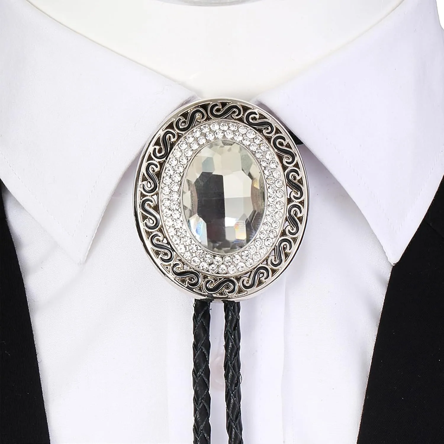 Western Bolo Tie Cowboy Bolo Ties Rhinestone Necklace Bola Tie for Men Women