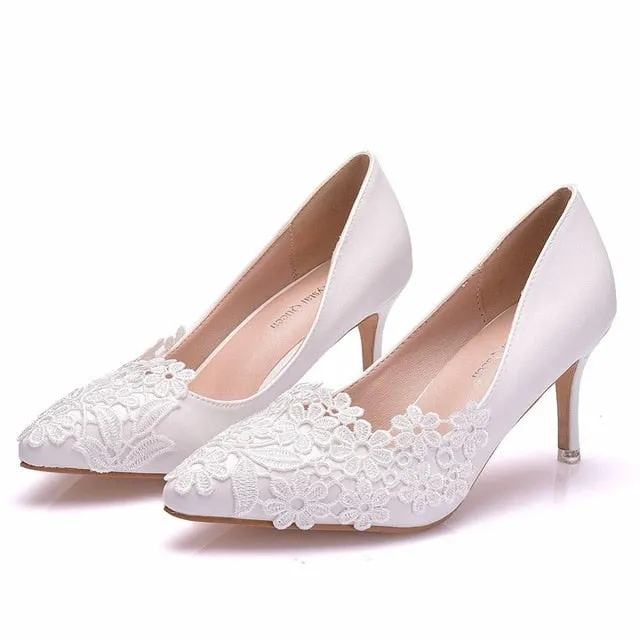 White Lace 8 Styles Bridal Pump Shoes