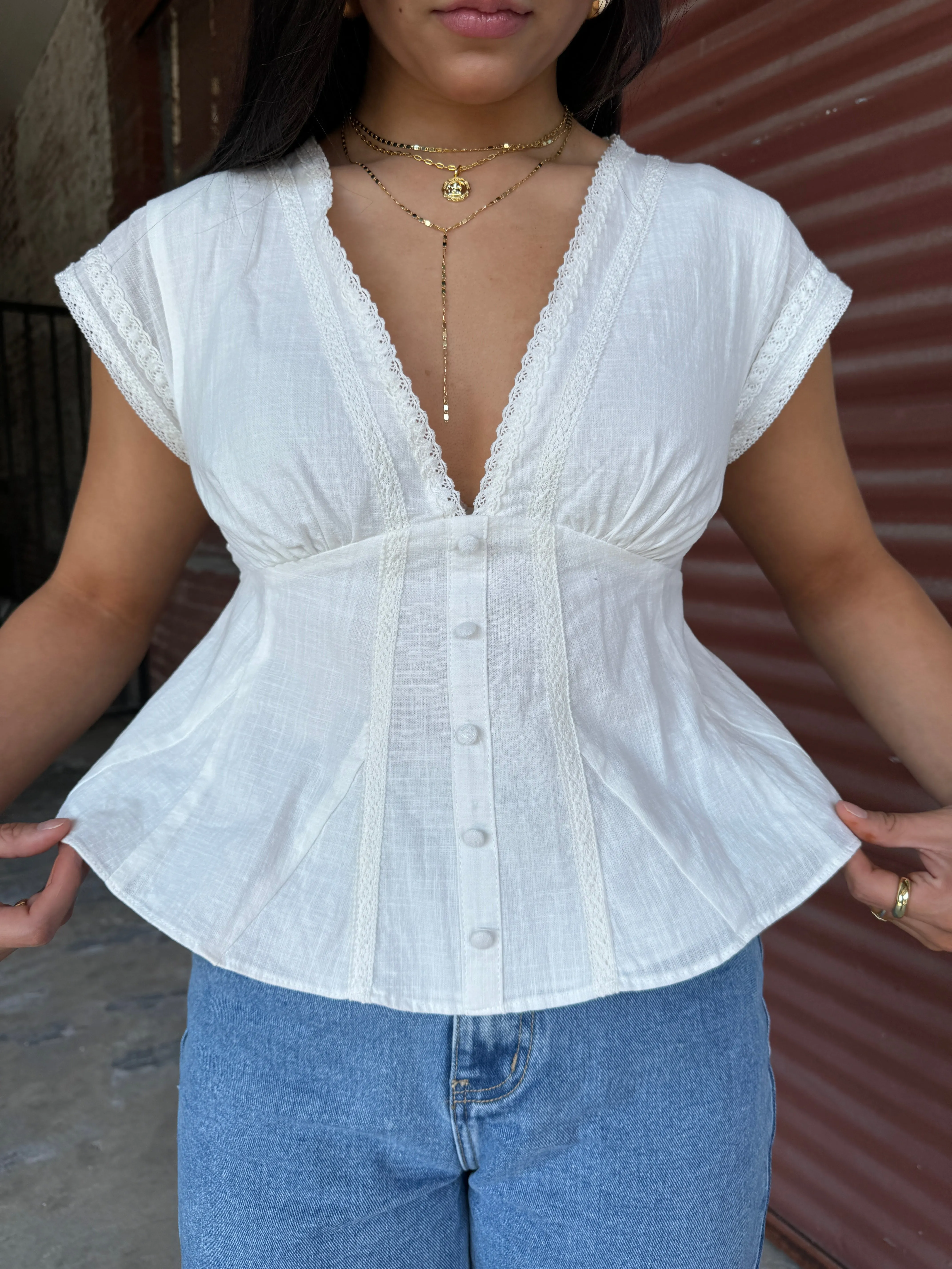 White Lace Detail Top